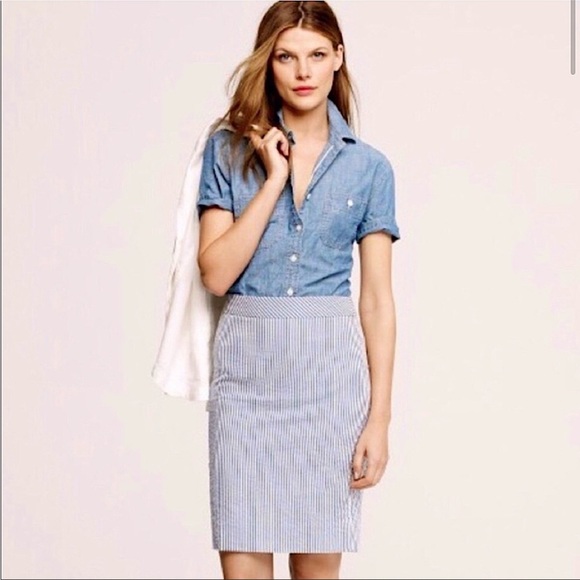 J. Crew Number 2 Pencil Seersucker Skirt - Picture 2 of 9